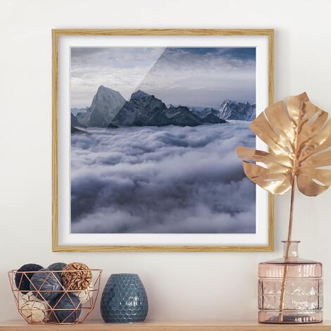 Poster con cornice - Mare di nubi in Himalaya Dimensione HxL: 20cm x 20cm,  Colore cornice: Rovere