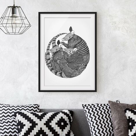 Poster con cornice Illustrazione del modello Armadillos Bianco e nero  quadrato su