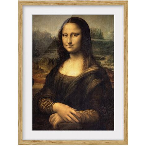 Poster con cornice - Leonardo Da Vinci - Mona Lisa Dimensione HxL: 24cm x  18cm, Colore cornice: Rovere