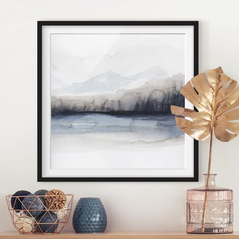 Poster con cornice - Lakeside With Mountains I Dimensione HxL: 20cm x 20cm,  Colore cornice: Nero