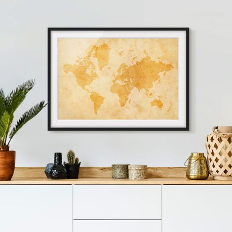 Il quadro con cornice Map Of The World Yellow