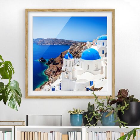 Poster con cornice - View Over Santorini Dimensione HxL: 20cm x 20cm,  Colore cornice: Rovere