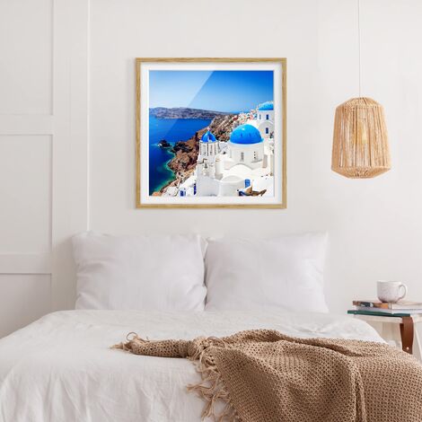 Poster con cornice - View Over Santorini Dimensione HxL: 20cm x 20cm,  Colore cornice: Rovere