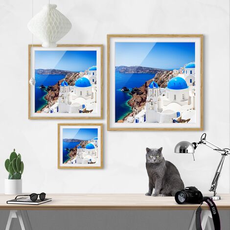 Poster con cornice - View Over Santorini Dimensione HxL: 20cm x 20cm, Colore  cornice: Rovere