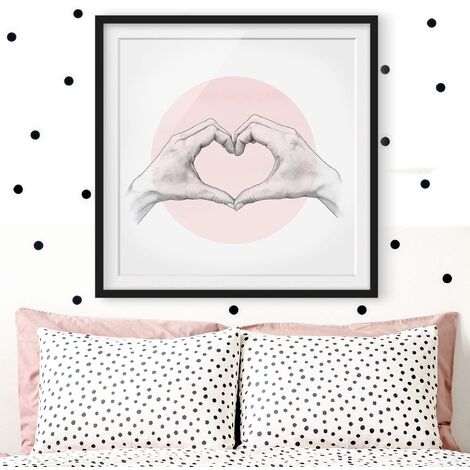 Poster con cornice Illustrazione Cuore cerchio mani Rosa Bianco verticale  su