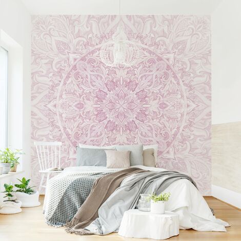 Cartda parati adesiva - Mandala ornamentale acquerello rosa - Formato  quadrato Dimensione HxL: 192cm x 192cm