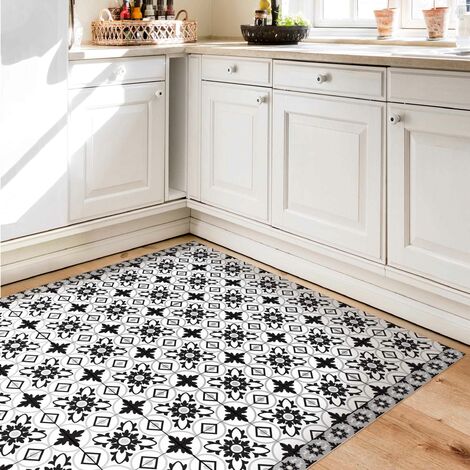 Tappeti in vinile - Mix di piastrelle geometriche con fiori nero - Quadrato  1:1 Dimensione HxL: 40cm