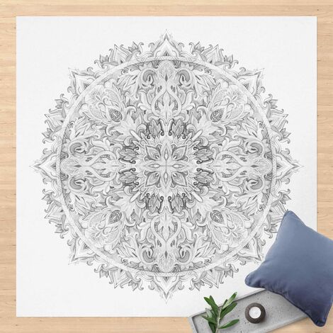 Tappeti in vinile - Ornamento mandala in acquerello bianco e nero -  Quadrato 1:1 Dimensione HxL: 40cm