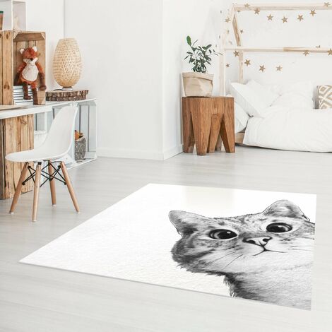 Tappeti in vinile Illustrazione disegno di gatto bianco nero quadrato su