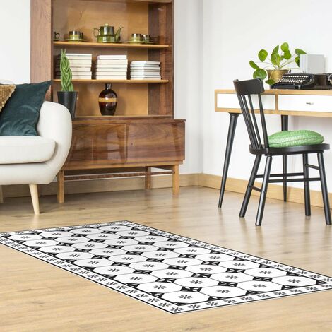 Tappeti in vinile - Piastrelle geometriche cottage bianco e nero con bordi  - Verticale 2:1 Dimensione HxL