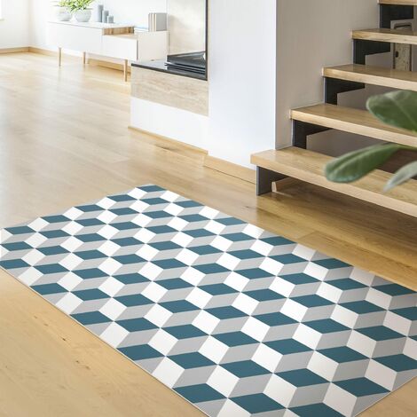 Tappeti in vinile - Mix di piastrelle geometriche con dadi blu grigio -  Verticale 2:1 Dimensione HxL