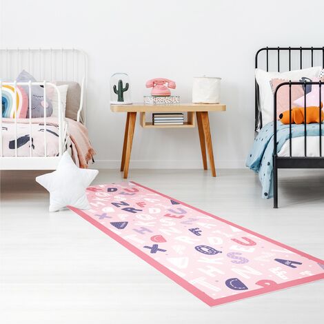 Tappeti in vinile - Alfabeto con cuori e puntini in rosa con cornice - Pannello  Dimensione HxL: 90cm