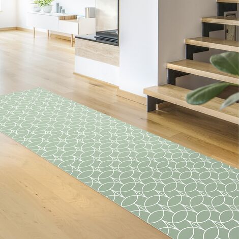 Tappeti in vinile - Mix di piastrelle geometriche con fiori turchese -  Verticale 2:1 Dimensione HxL: 80cm