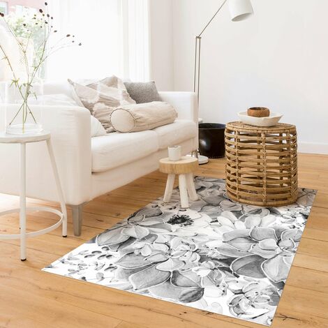 Tappeti in vinile - Pianta grassa con fiori in acquerello bianco e nero -  Verticale 3:2 Dimensione