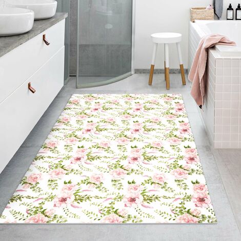 DESIGNER TAPPETO PELO CORTO FIORI ROSA GRIGIO