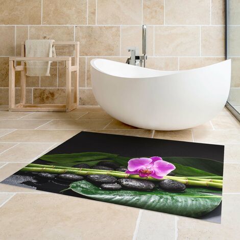 Tappeti in vinile Bambù verde con fioritura di orchidee orizzontale 3:2 su