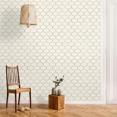 Carta da parati Premium - Verde Foglie d'oro Geometria - Formato quadrato  Dimensione HxL: 192cm x 192cm