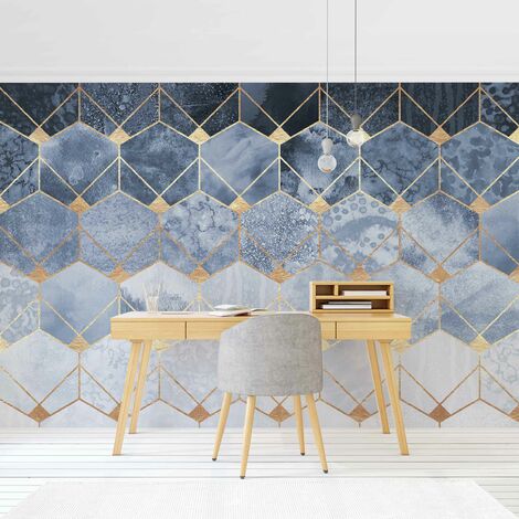 Carta da parati - Blu Geometria Golden Art Deco - Orizzontale Dimensione  HxL: 190cm x 288cm