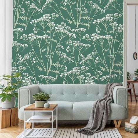 Carta da parati - Fantasia di prato di fiori in verde Dimensione HxL: 192cm  x 192cm Materiale