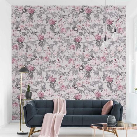 Carta da parati - Petali di rose su sfondo rosa Dimensione HxL: 192cm x  192cm Materiale: Smart