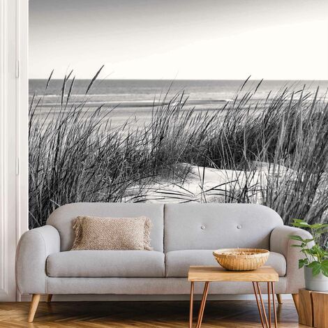 Carta da parati - Dune di sabbia al mare in bianco e nero Dimensione HxL: 192cm x