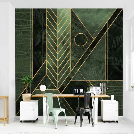 Carta da parati - Forme geometriche oro verde smeraldo - Formato quadrato  Dimensione HxL: 192cm x 192cm