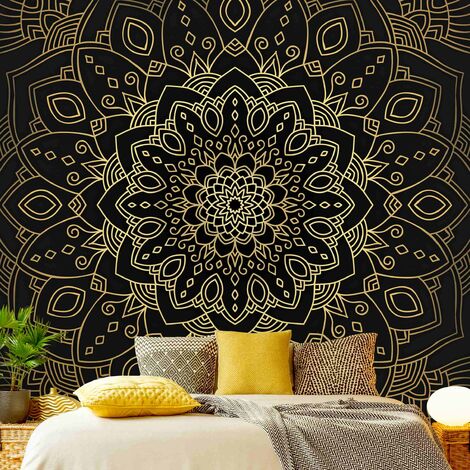 Carta da parati - Mandala Fiore modello Black Gold - Formato quadrato  Dimensione HxL: 192cm x 192cm