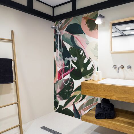 Rivestimento per doccia - Trama tropicale pink XXL Dimensione HxL: 1 x  190x80cm Materiale: Pellicola rigida Smart