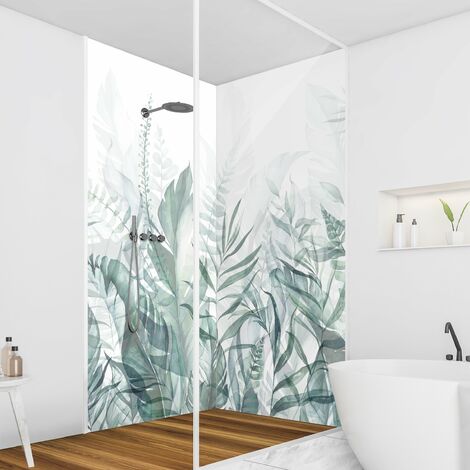 Rivestimento per doccia - Botanica - Foglie tropicali in verde Dimensione  HxL: 2 x 200x90cm Materiale: Pellicola rigida