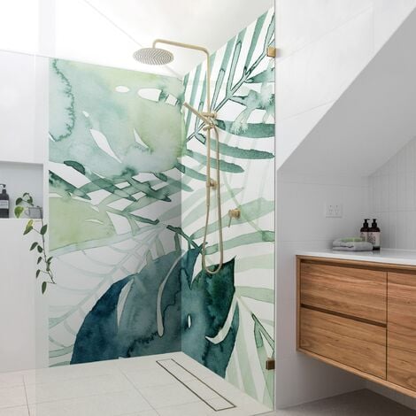 Rivestimento per doccia - Ramo di palma in acquerello I Dimensione HxL: 2 x  190x80cm Materiale: Pellicola