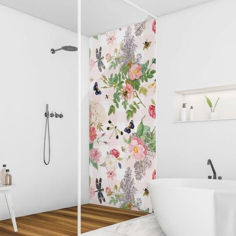 Rivestimento per doccia - Farfalle con fiori rosa Dimensione HxL: 1 x  190x80cm Materiale: Pellicola rigida Smart