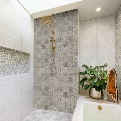 Rivestimento per doccia - Trama di piastrelle Coimbra in grigio Dimensione  HxL: 1 x 190x80cm Materiale: Pellicola