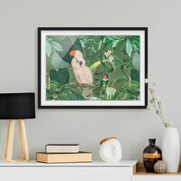 Poster con cornice - Colorato collage - Cacatua In The Jungle Dimensione  HxL: 24cm x 18cm, Colore cornice