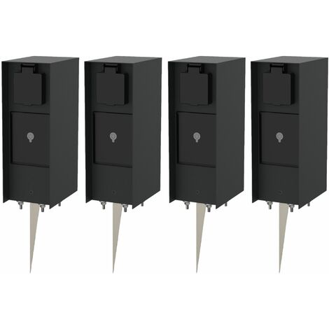 4x Novatool Gartensteckdose 4x Steckdosenverteiler 3-fach Anthrazit mit Erdspieß Steckdosenleiste, Montageplatte, Dübel und Schrauben, Erdspieß (1/5)