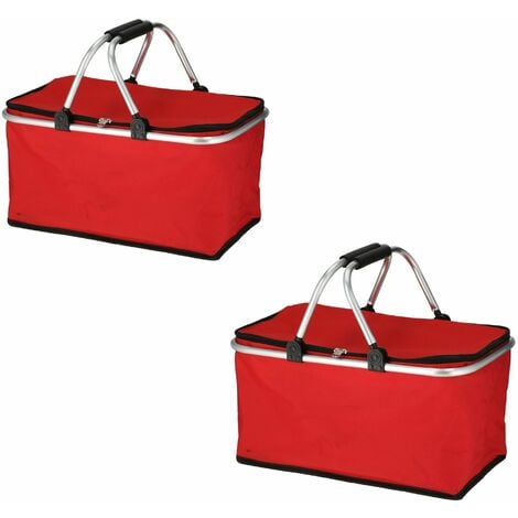 2x Einkaufskorb Kunststoff mit Henkel - Tragekorb zum Transport -  schwarz/rot