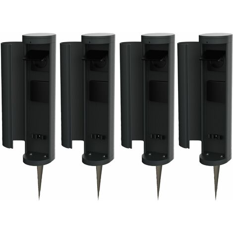 4x Novatool Gartensteckdose 4x Steckdosenturm 2-fach Anthrazit mit Blende mit Erdspieß Steckdosenleiste, Montageplatte, Dübel und Schrauben, Erdspieß (1/5)