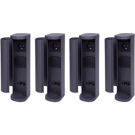 4x Novatool Gartensteckdose 4x Steckdosenturm 2-fach  Anthrazit  mit Blende Steckdosenleiste, Montageplatte, Dübel und Schrauben