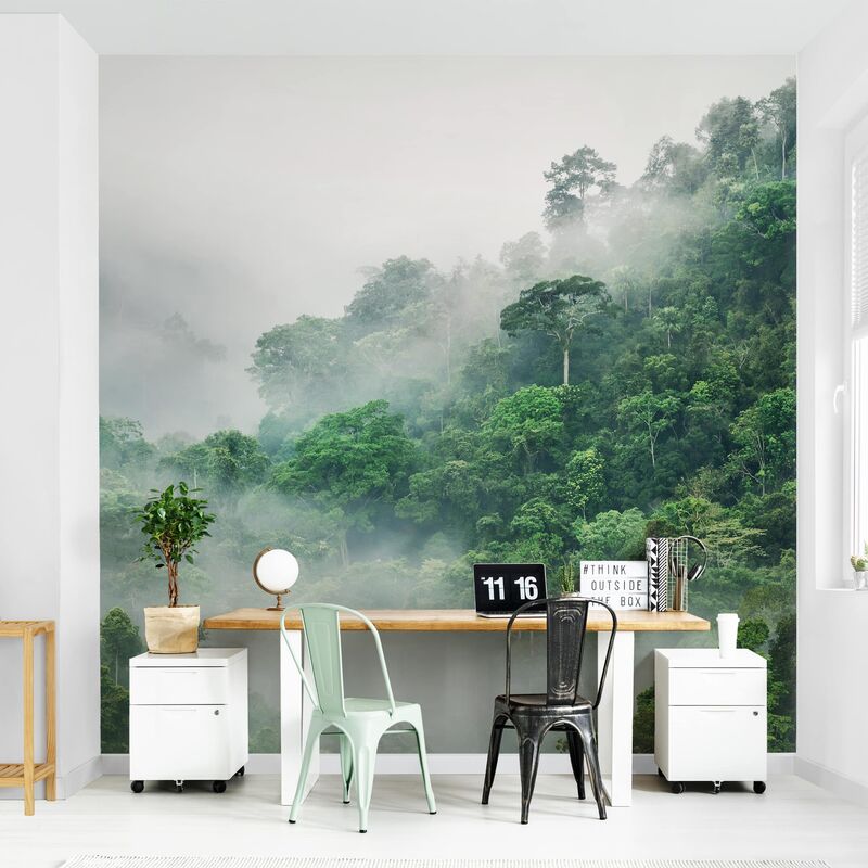 Papel pintado adhesivo - Jungle In The Fog - Mural cuadrado Dimensión LxA: 192cm x 192cm