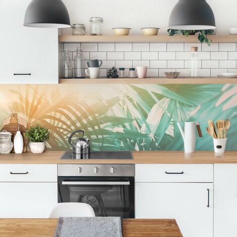 Revestimiento pared cocina - Tropical Plants Palm Trees At Sunset Dimensión LxA: 40cm x 140cm Material: Smart