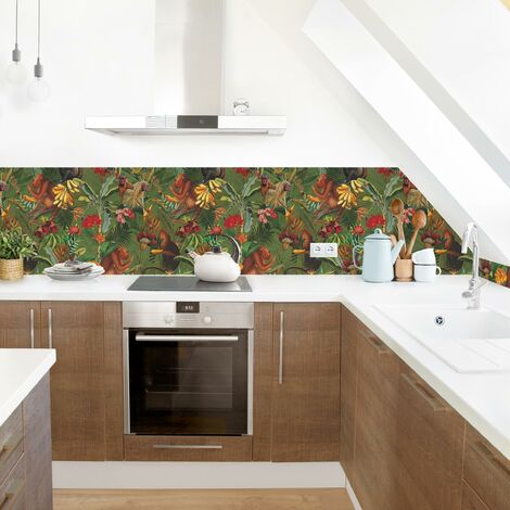 Revestimiento pared cocina - Tropical Flowers With Monkeys Dimensión LxA: 50cm x 50cm Material: Smart