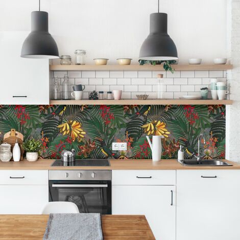 Revestimiento pared cocina - Tropical Ferns With Tucan Green Dimensión LxA: 50cm x 50cm Material: Smart