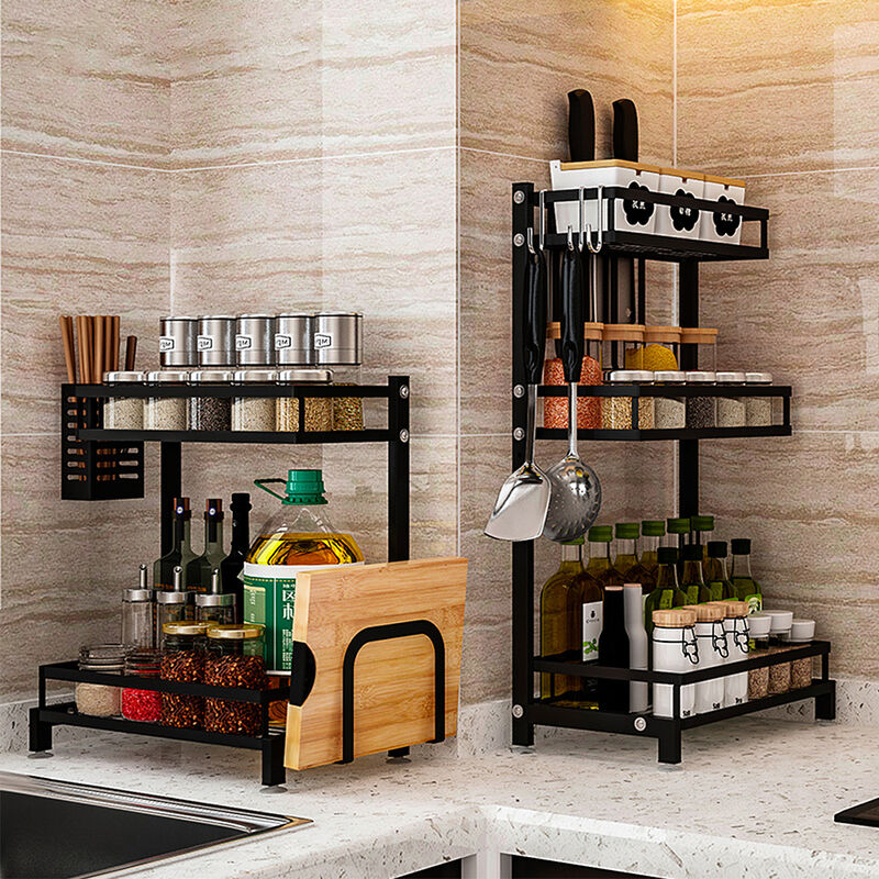 Étagère De Comptoir Extensible Réglable - 32 à 52 Cm De Long, 3 Hauteurs - Noir - Charge 30 Kg