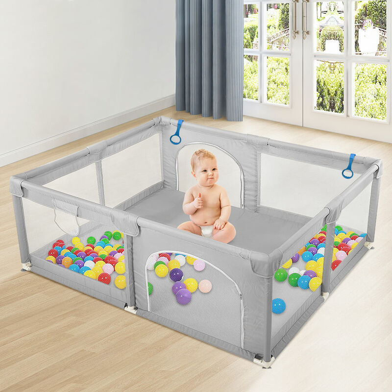 Parc Pour Bébé ACXIN 150x180x68 Cm - Grille En Acier, Tissu Oxford, Base Antidérapante, Filet Respirant - Gris - 3