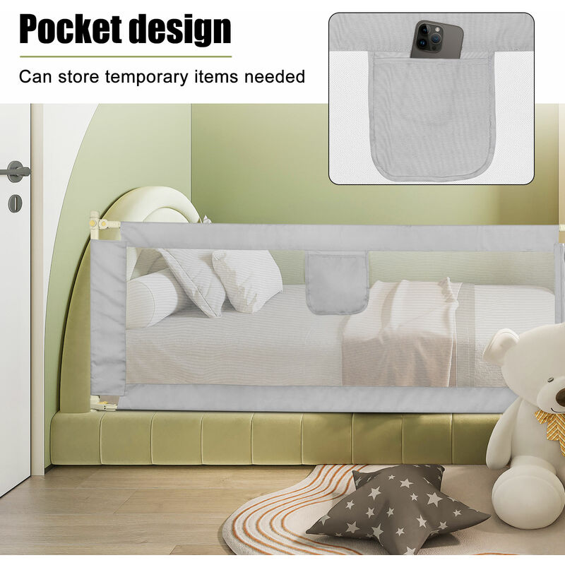 Barrière De Sécurité De Lit VEVOR Pour Enfants, Longueur 2 M, Avec Tube En Fer Renforce Hauteur Reglable 68 89 Cm Pour Epaisseur De Matelas 5 27 Cm 97122815