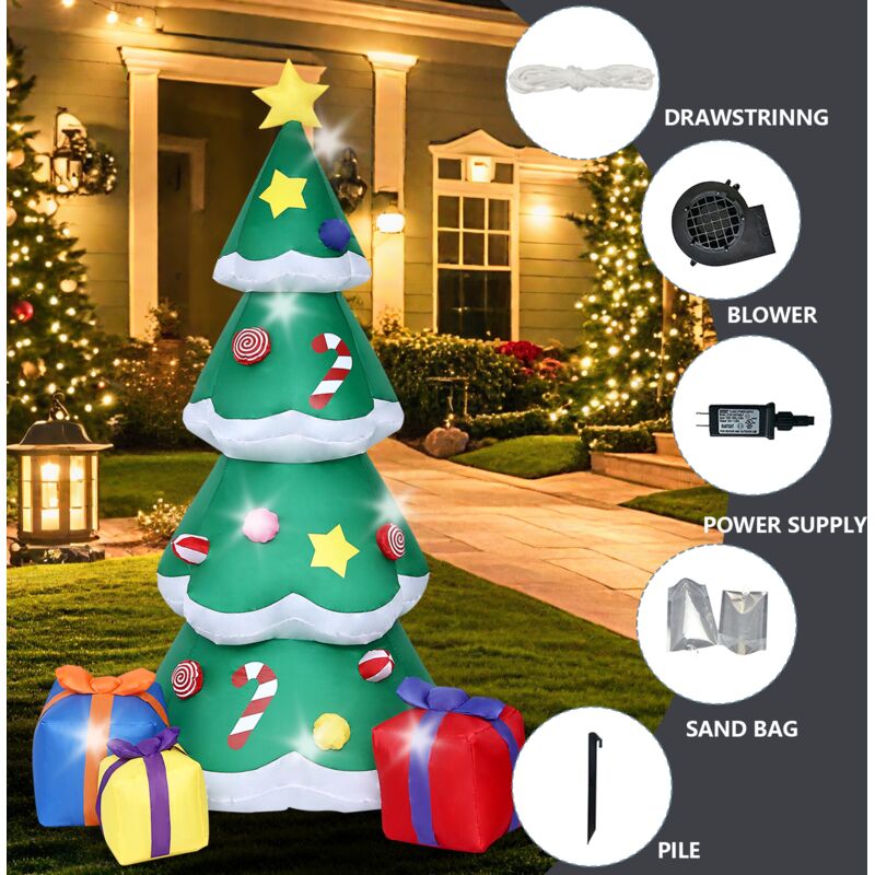 2,1 m Decoration Noel Exterieur Gonflable avec Lumières LED Sapin