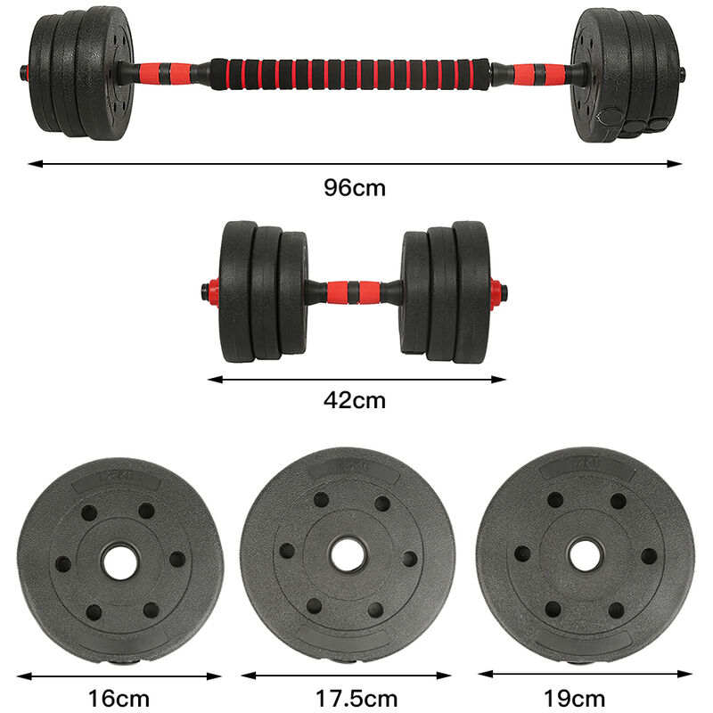 LUXTRI Ensemble d'haltères 20kg Courts et longs 2 en 1 Poids pour la  musculation Fitness 12 Disques