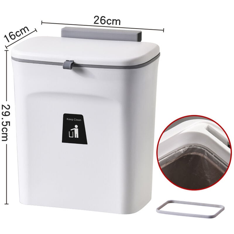 Poubelle à compost pour cuisine – 9 L – Poubelle de comptoir ou sous  l'évier, petite poubelle à suspendre avec couvercle pour salle de  bain/chambre(blanc) : : Cuisine et Maison