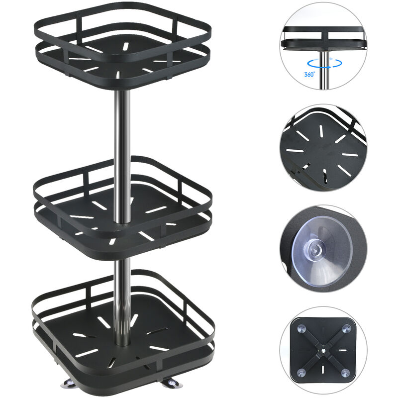 Armoire de cuisine 3 niveaux plateau tournant étagère à épices plateau  rotatif en acier inoxydable moyeu à épices carré tournant à 360 degrés-  592424cm