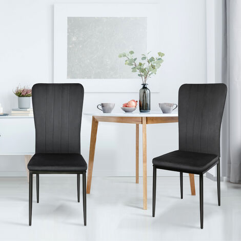 Sifree – Lot de 2 chaises de salle à manger en velours noir – Hauteur assise 44 cm – Dossier incurvé pour confort prolongé – Pieds en métal robustes (1/5)
