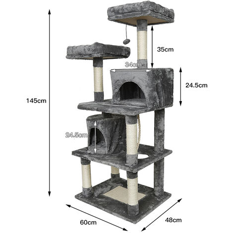 Sifree – Arbre à chat 145 cm pour grands chats – 2 grottes – Sisal naturel et peluche douce – 4 espaces de sieste – Charge max 40 kg (1/5)